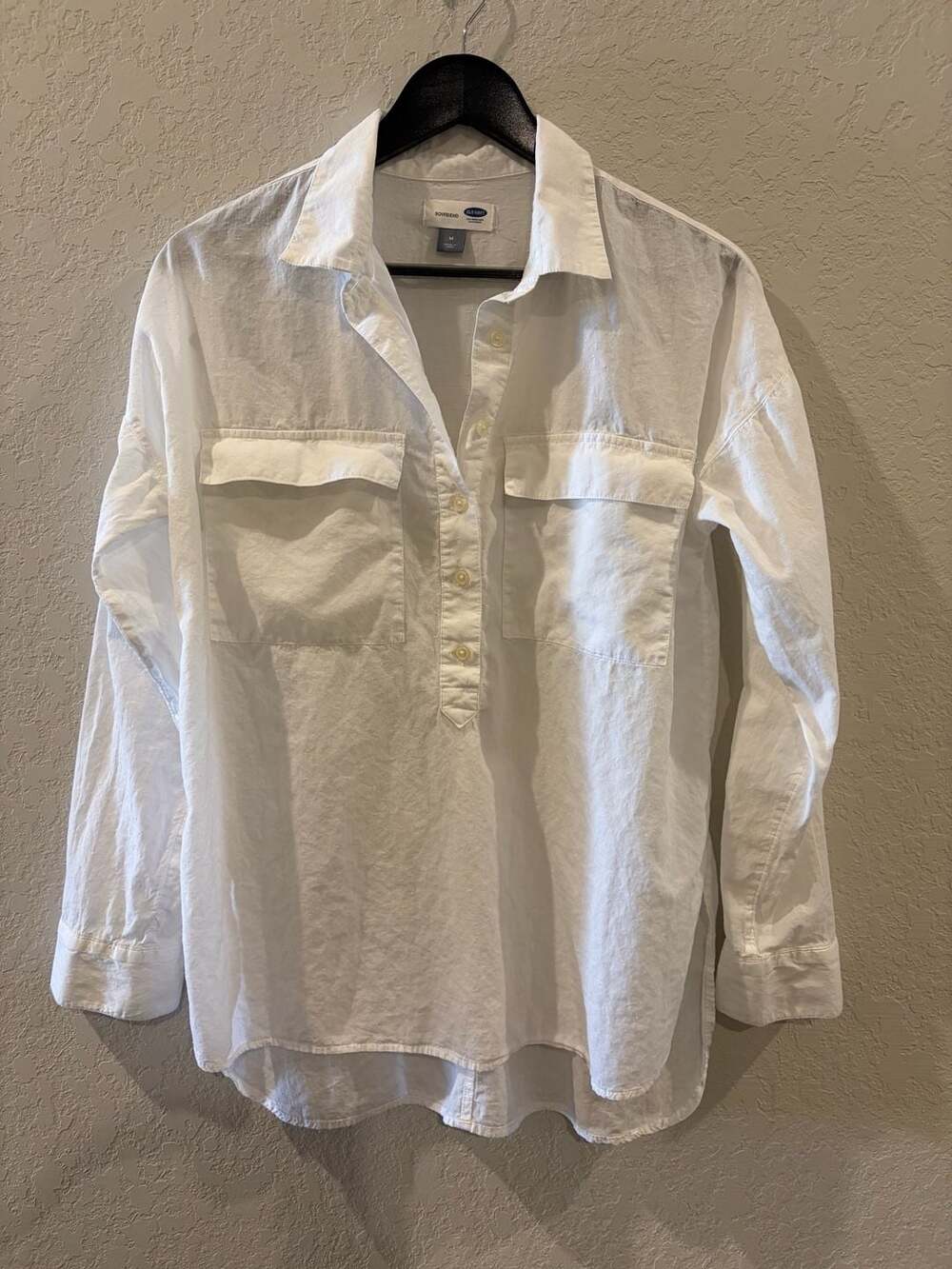 Old Navy Boyfriend White Textured Cotton Tunic Button Down Shirt Medium